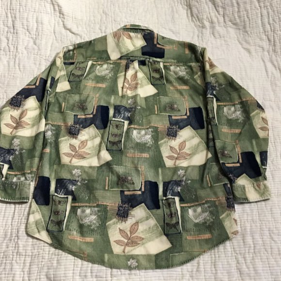 Field Gear Corduroy Button Up Size XLT Green Brown Leaves Moths Bugs Natural - Picture 2 of 5
